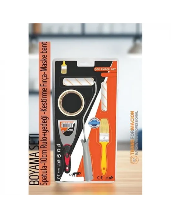 Boyama Seti - Spatula-10cm Rulo +yedeği -Kestirme Fırça-Maskeleme bant