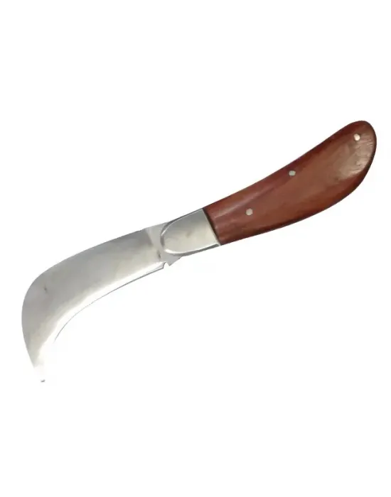 Bursa Çelik Eğri Bağ / Kablo / Aşı Çakısı, Ahşap Saplı - 22 Cm