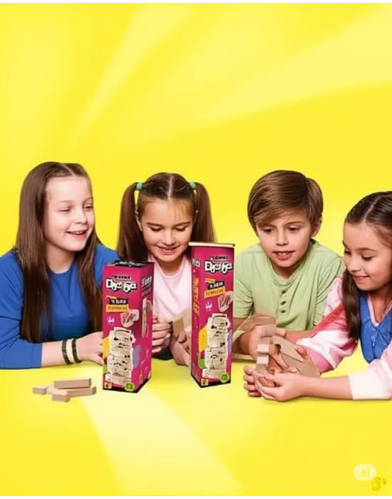 Büyük Boy Doğal Ahşap Denge Oyunu Kule Oyunu 54 Parça Ahşap Yapı Blokları Cenga
