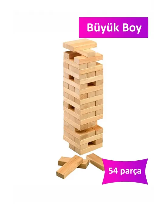 Büyük Boy Doğal Ahşap Denge Oyunu Kule Oyunu 54 Parça Ahşap Yapı Blokları Cenga
