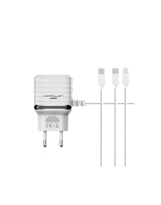 C33 Hızlı Şarj Cihazı 3in1 (dahili Micro Usb Kablolu)