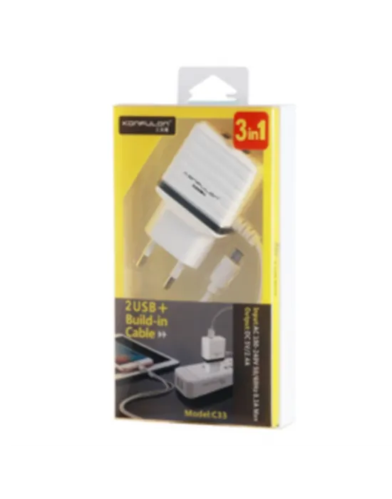 C33 Hızlı Şarj Cihazı 3in1 (dahili Micro Usb Kablolu)
