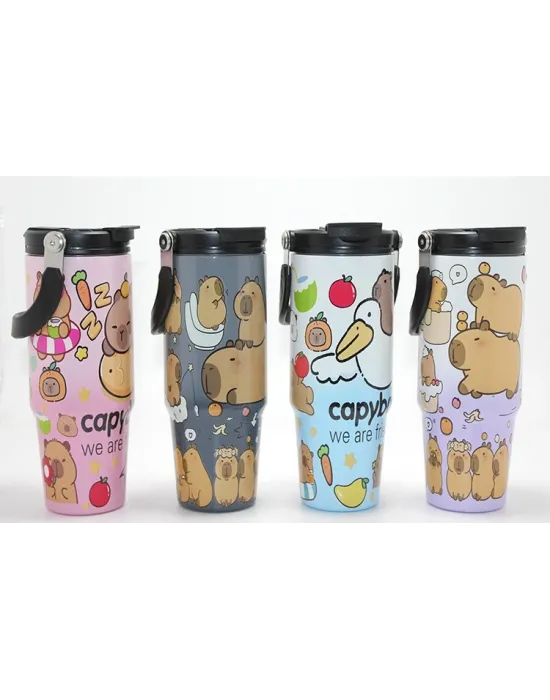 Capybara Desenli Isı Muhafazalı Pipetli Dev Çelik Kupa (tumbler) Alk4431