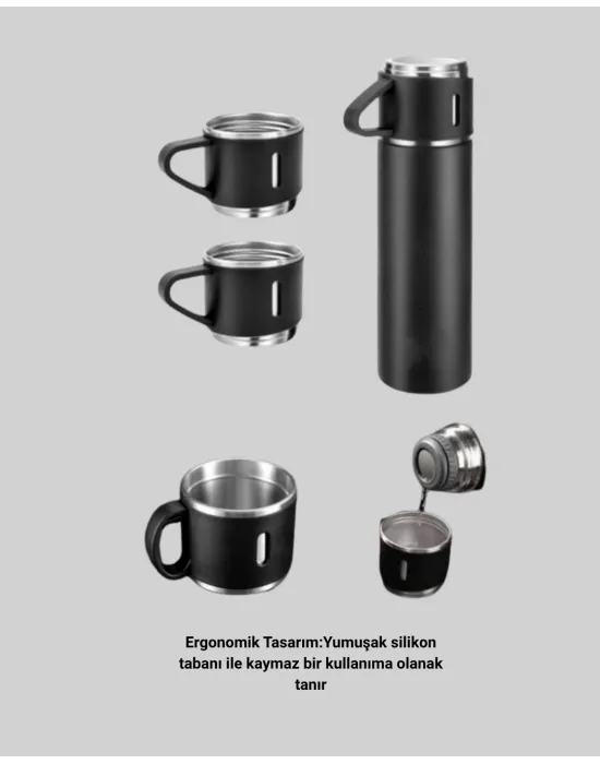 Çelik Termos Bardak Seti | 500 Ml Kapasite, Kaymaz Taban, Hediye Kutulu