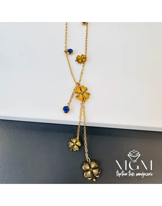 Çelik Yonca Nazar Boncuklu Kolye - Kl0059