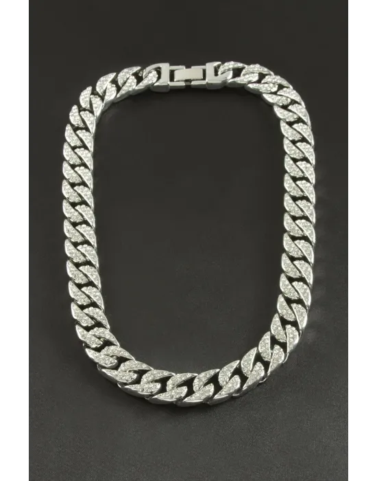 Chain Düz Zirkon Taşlı Lüks Çelik Kolye