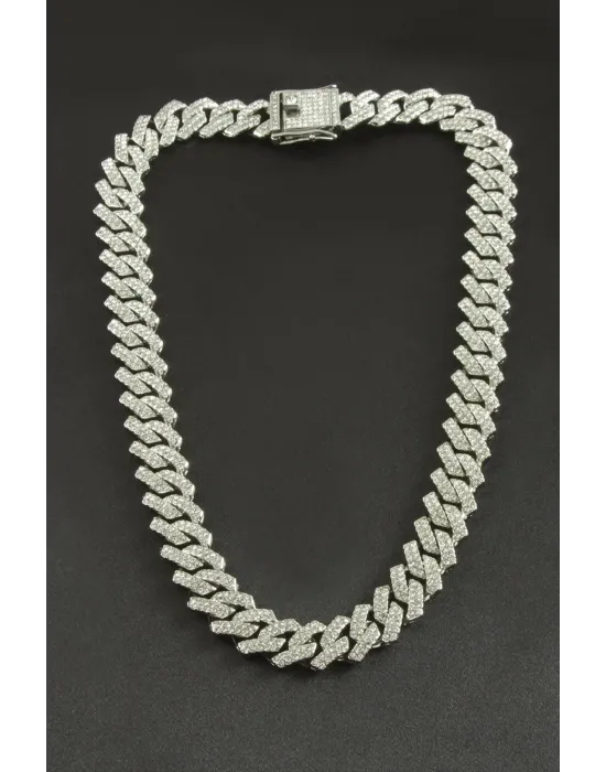 Chain Zikzak Zirkon Taşlı Lüks Çelik Kolye