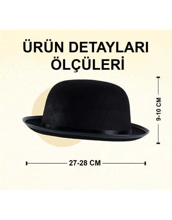 Charlie Chaplin Stil Çocuk Şapkası – Siyah Melon Parti Şapkası