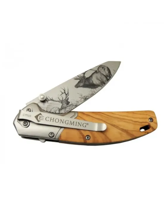 Chongmıng Cm98 Geyikli Ahşap Çakı 20 Cm Manuel, Kemerlikli