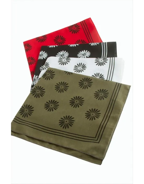 Çiçek Desenli Keten Bandana 50*50