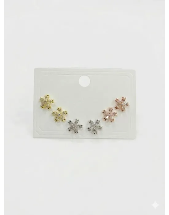 Çiçek Detaylı Altılı Küpe - Kp00666
