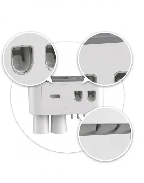 Çift Dispenserli Diş Macunu Sıkacağı 6 Fırçalık Bardaklı Banyo Organizer
