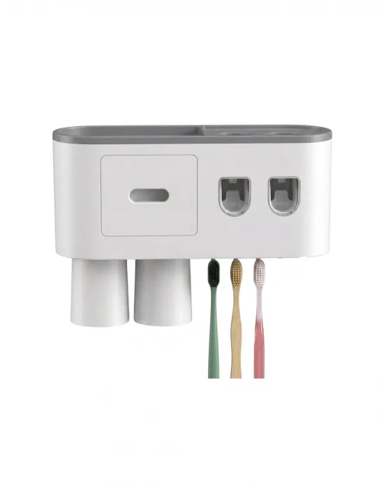 Çift Dispenserli Diş Macunu Sıkacağı 6 Fırçalık Bardaklı Banyo Organizer