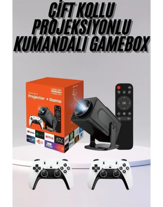 Çift Kollu Game Box Projeksiyon Cihazı Kumandalı Android Tv Dahili Hoparlör