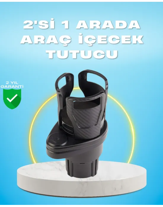 Çiftli Araba Bardak Tutucu Karbon Fiber Görünümlü 360° Ayarlı