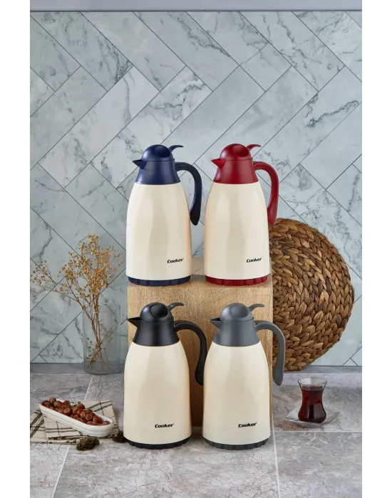 Ckr-2075 1.3lt Renkli Cam Hazneli Retro Plastik Termos