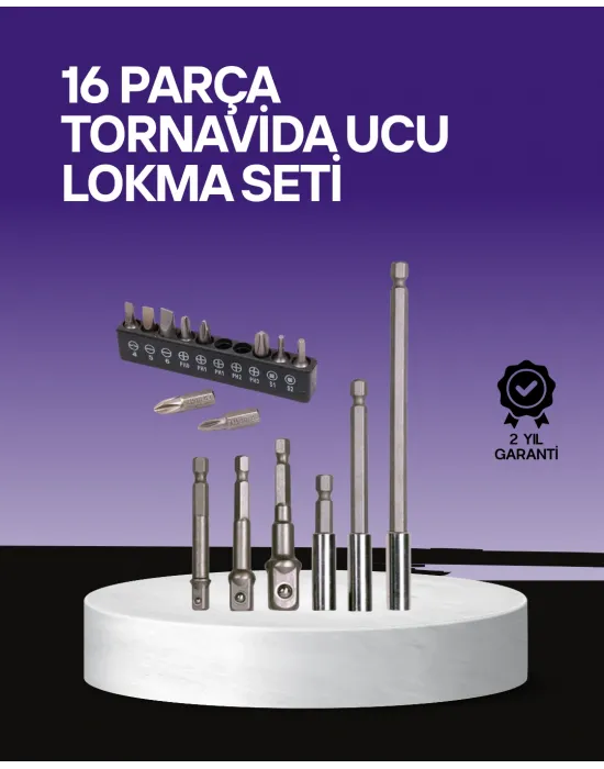 Çok Amaçlı 16lı Bits Uç Seti Dayanıklı Tornavida Adaptör