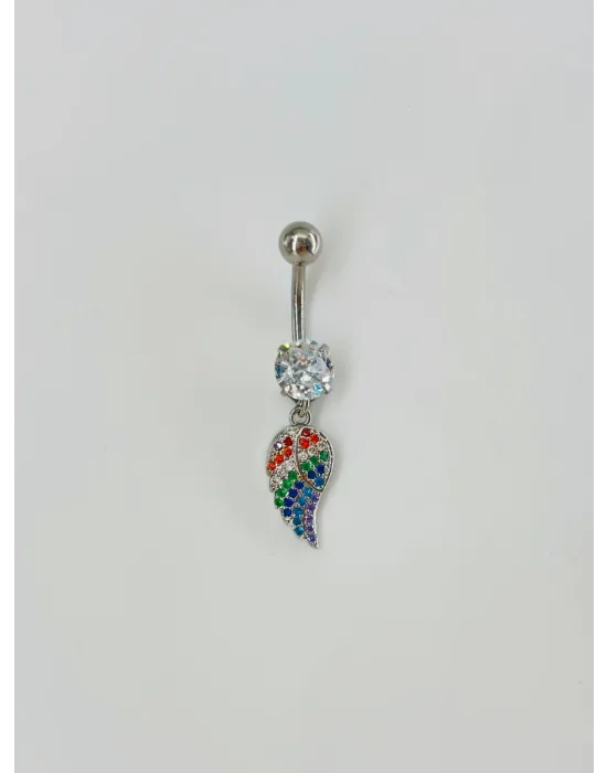 Çok Renkli Melek Kanadı Sallantılı Göbek Piercing - Pg0073