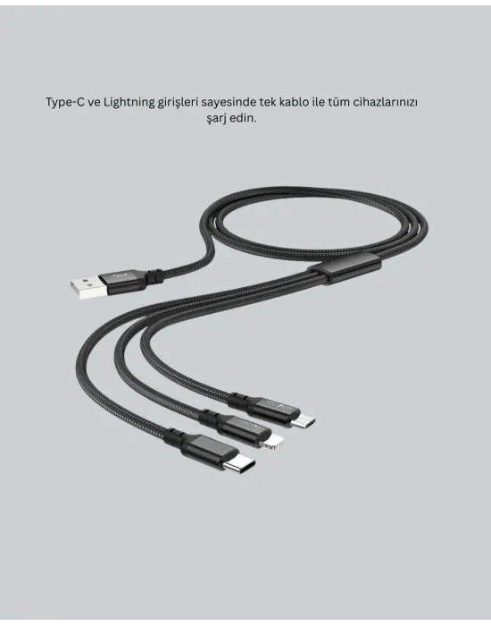 Çoklu Usb Şarj Kablosu – 1,2m Hızlı Şarj, 3a Güçlü Akım