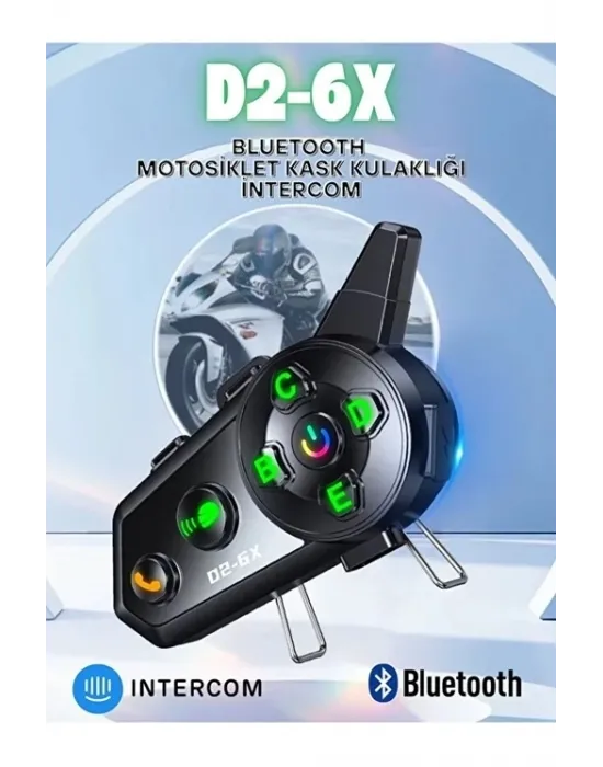 D2-6x 1000m Mesafeli 6 Kanallı İntercom Bluetooth Motosiklet Kask Kulaklığı İntercom Kulaklık