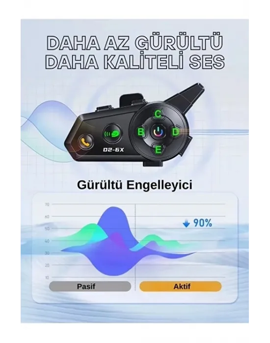D2-6x 1000m Mesafeli 6 Kanallı İntercom Bluetooth Motosiklet Kask Kulaklığı İntercom Kulaklık