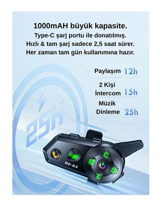 D2-6x 1000m Mesafeli 6 Kanallı İntercom Bluetooth Motosiklet Kask Kulaklığı İntercom Kulaklık