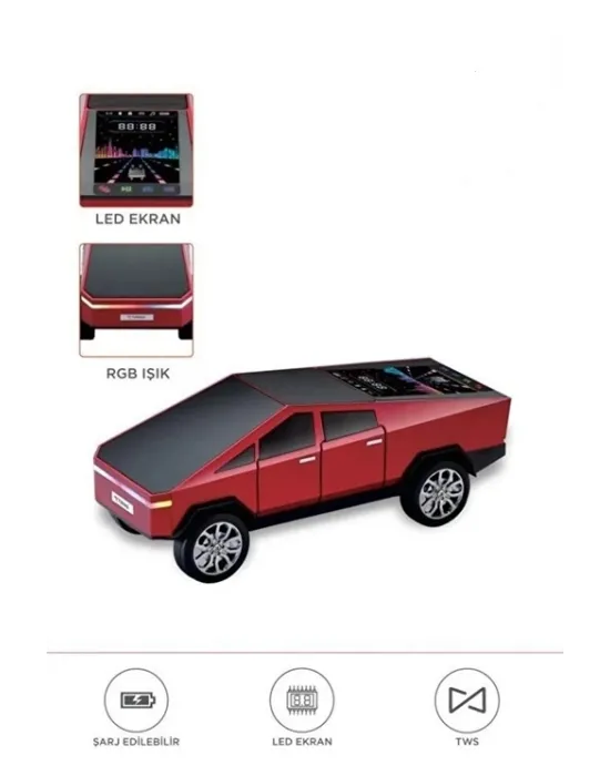 D68 Cyber Model Araba Tasarımlı Bluetooth Hoparlör 15w Güçlü Ses Rgb Led /tws/usb Kırmızı