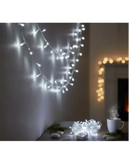 Damla Uçlu Beyaz Işık Şeffaf Kablo  10m 100 Led