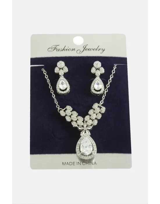 Damla Zirkon Taşlı Set Kolye