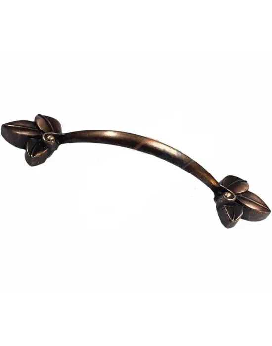 Dekoratif Zamak Yaprak Kulp - 96mm, Eskitme, 1 Adet