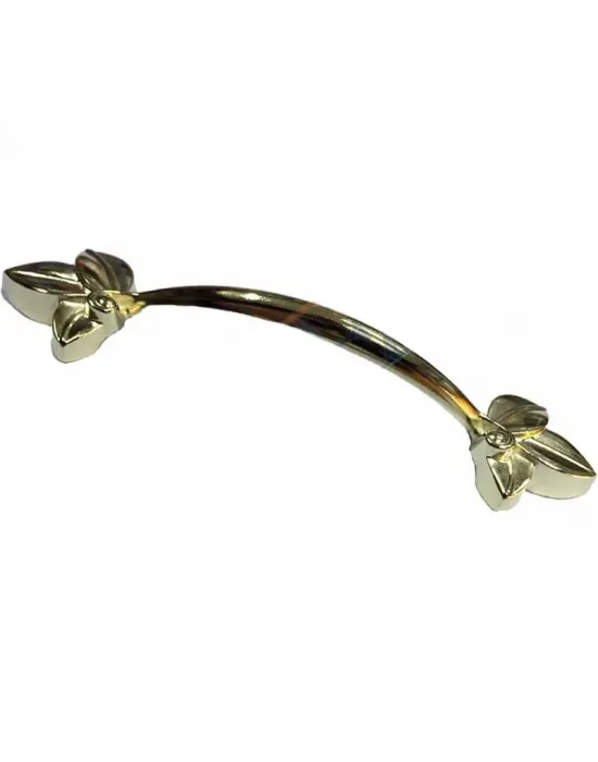 Dekoratif Zamak Yaprak Kulp - 96mm, Sarı, 1 Adet