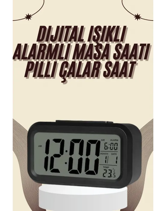 Dijital Masa Saati Termometreli Takvim Çalar Saat Led Ekran Pilli