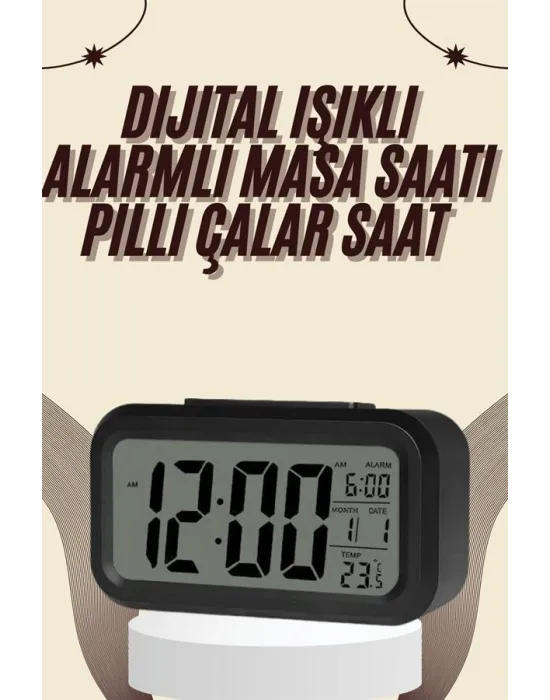 Dijital Masa Saati Termometreli Takvim Çalar Saat Led Ekran Pilli