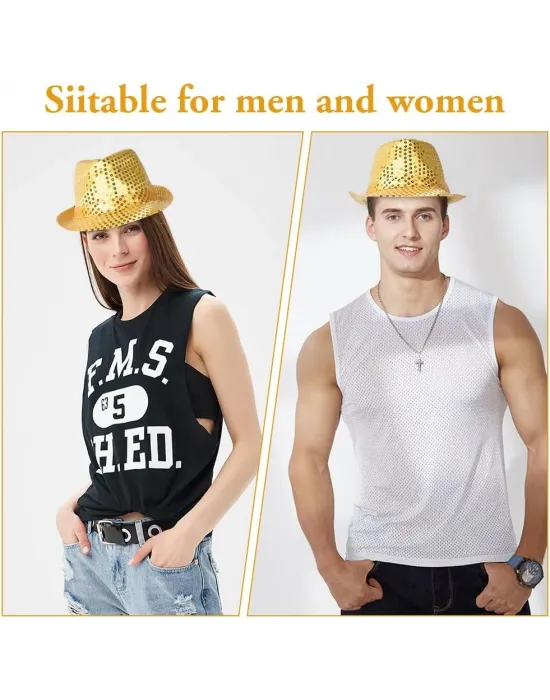 Disko  Altın Gold Payetli Fötr Şapka Yetişkin Boy