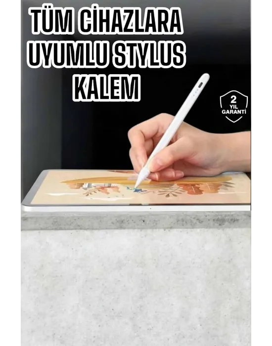 Dokunmatik Kalem Beyaz Şarjlı Yedek Uçlu Android Ve İos Uyumlu