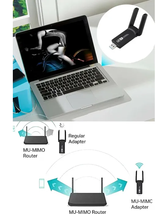 Dual Band Ac1200 Usb 3.0 Adaptör Kablosuz Wifi Yükseltici