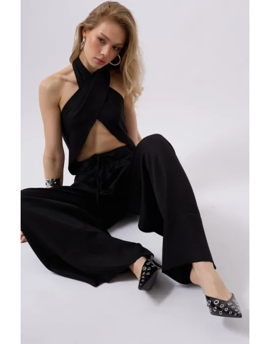 Düşük Bel Oversize Keten Pantolon