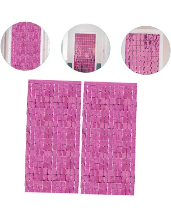 Ekstra Metalize Rose Gold Renk Disko Dikdörtgen Kesim Kapı Perdesi Dekorasyon 1x2 Metre