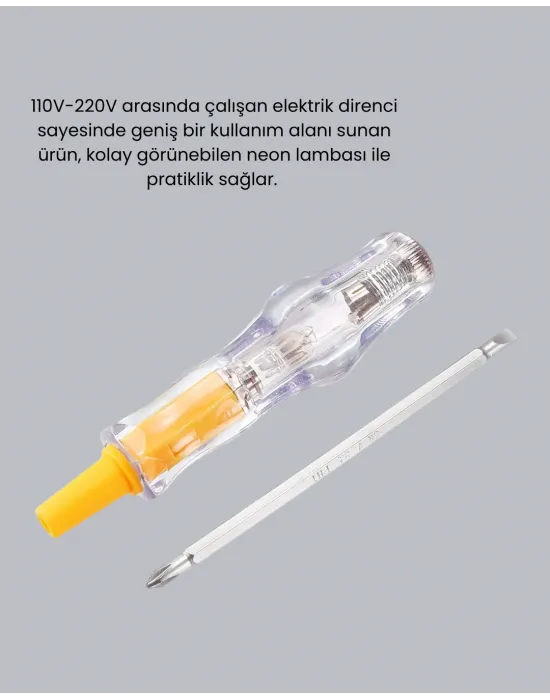 Elektrik Test Kalemi Neon Işıklı Nikel Kaplama 110-220v Dirençli