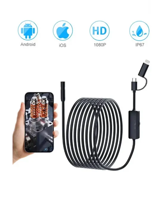 Endoskop Yılan Video Kamera Ios Ve Android Uyumlu Led’li 10 Metre 8 Mm Sert Kablo 2mp