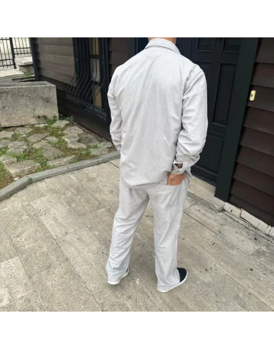 Erkek Fitilli Kadife Cepli Buggy Pantolon Oversize Rahat Kalıp - Gri