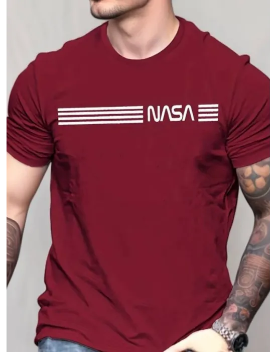 Erkek Kısa Kollu Nasa Baskı Basic Erkek T-shirt