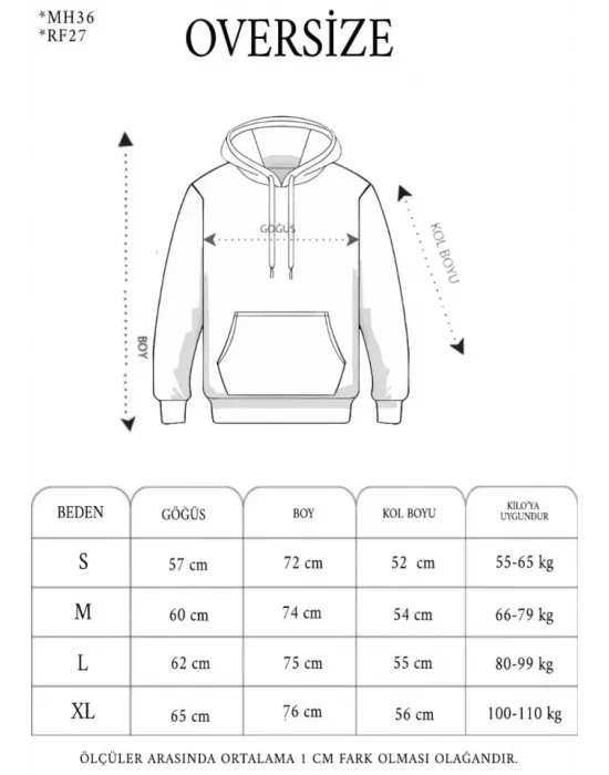 Erkek Nakış İşlemeli Kapşonlu Antrasit Sweatshirt Üç İplik Double Oversize- Füme