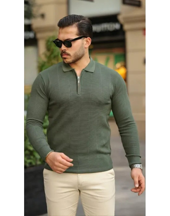 Erkek Pirinç Desenli Uzun Kollu Yakalı Triko