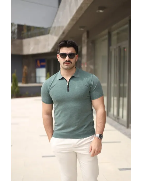 Erkek Polo Yaka Fermuar Detaylı Tişört