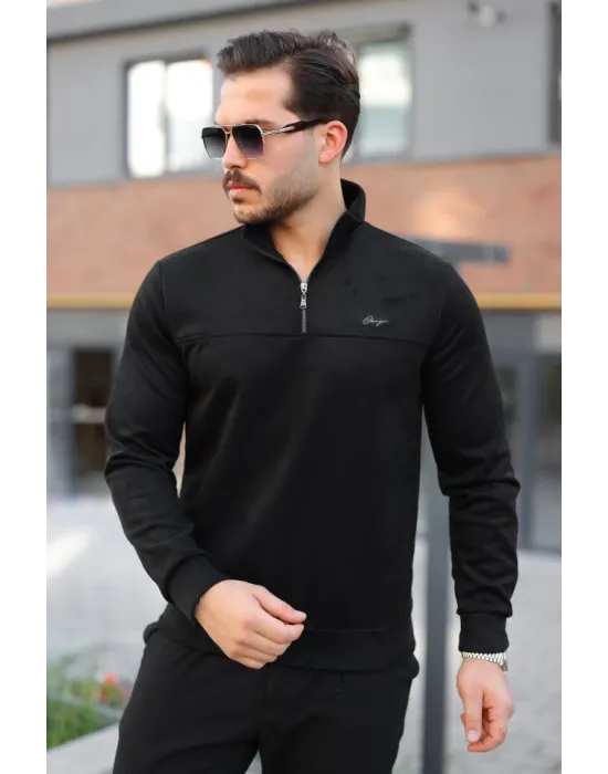 Erkek Süet Yarım Fermuar Dik Yaka Sweat
