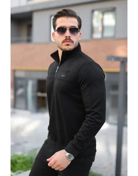 Erkek Süet Yarım Fermuar Dik Yaka Sweat
