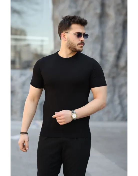 Erkek Viskon Kumaş Bisiklet Yaka Basic Tişört