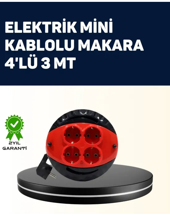 Ev Ve Ofis İçin 3 Metre Kablolu 4 Priz Makarası