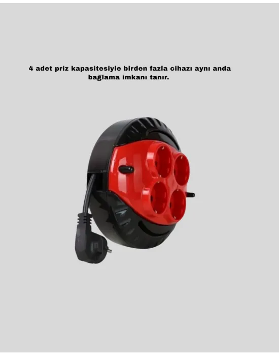 Ev Ve Ofis İçin 3 Metre Kablolu 4 Priz Makarası